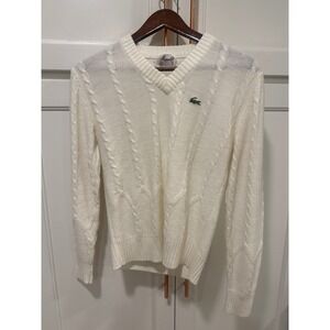 Haymaker VTG 70's Cable Knit V Neck Sweater Cream  Classic Preppy Style Size M